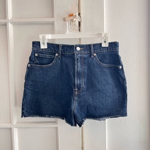Everlane high-rise, dark wash shorts
